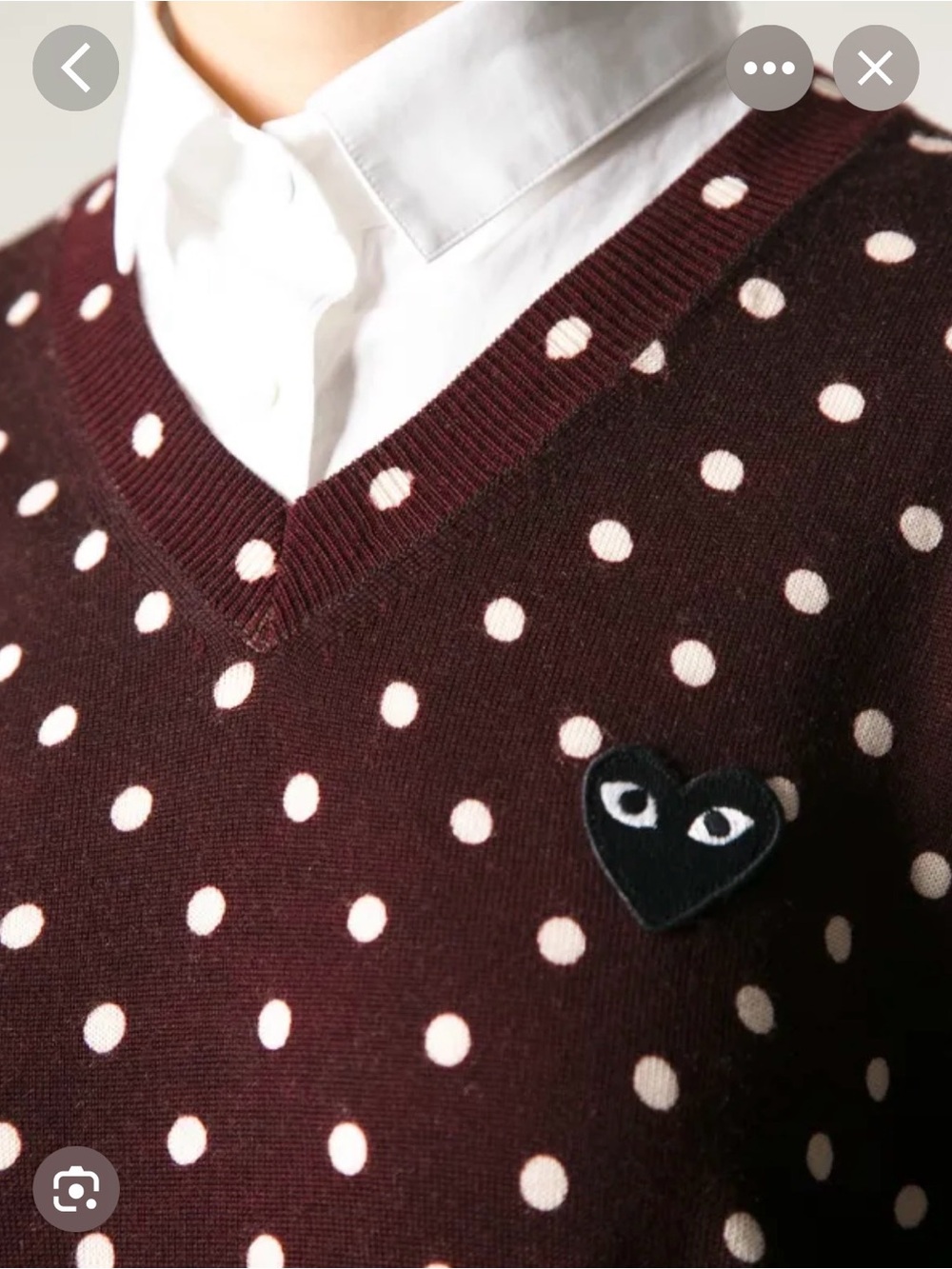 Comme des Garcons PLAY Brown V‑Neck Sweater with Pink Polka Dots